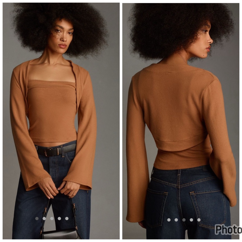 NWT Reformation Chloe Knit Shrug & Tank Set‎ Camel Brown Size Large